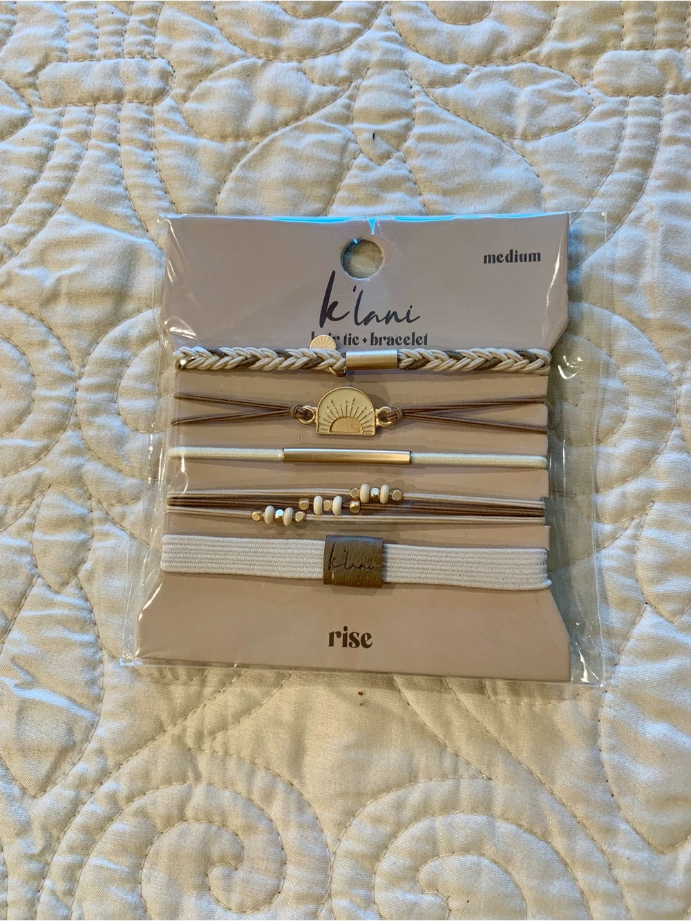 Rise White & Tan Hair Tie + Bracelet Set